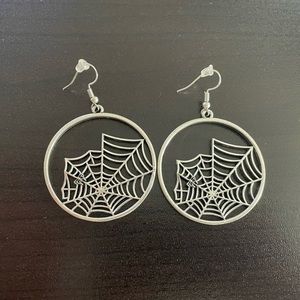 Silver Spider web hoop earrings
